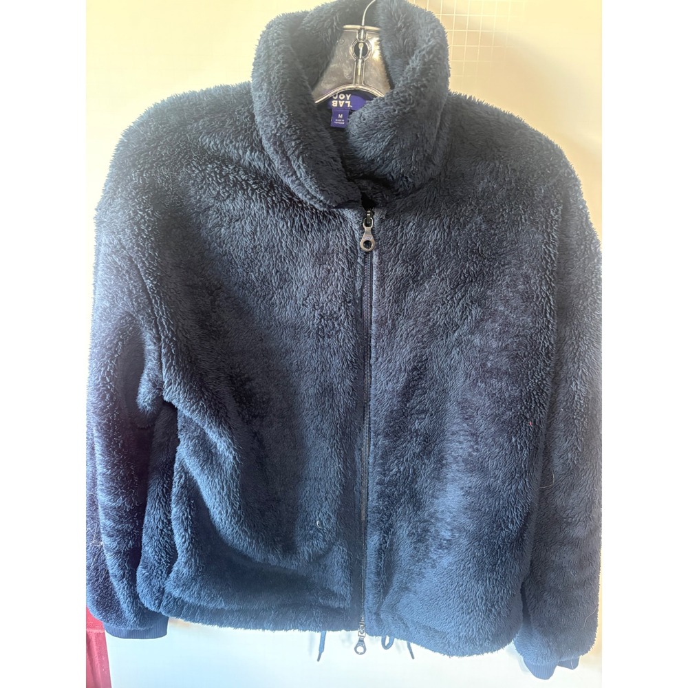 JoyLab Womens Navy Blue Teddy Fleece Full Zip Jacket Size Medium High Neck